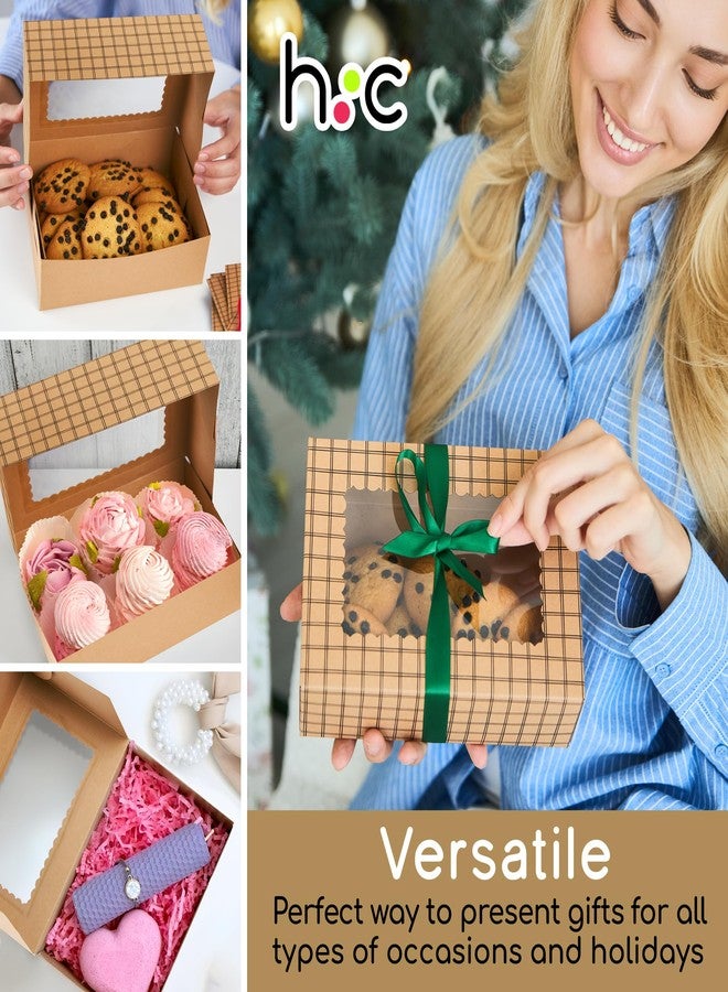 Hayley Cherie Brown Kraft Cookie Boxes with Ribbons & Window (20 Pack) 8.3 x 6 x 2.8” Food Grade Cardboard Bakery Gift Boxes for Christmas Gift Giving, Baked Goods, Candy Treats, Decorative Holiday Packaging, Empty - Image 5